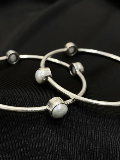 Pure Silver Pearl single Bangle