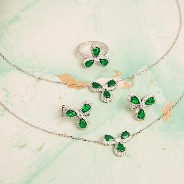 Pure Silver Green Flower Combo Set