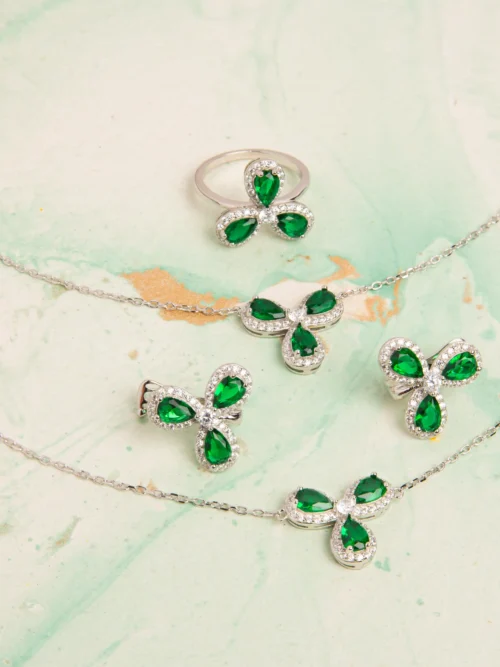 Pure Silver Green Flower Combo Set