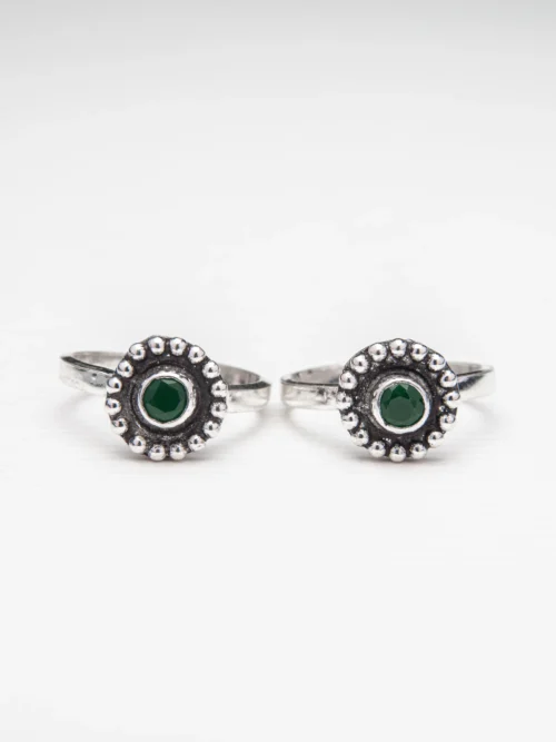 Sterling Silver Green Cut Stone Toe Ring