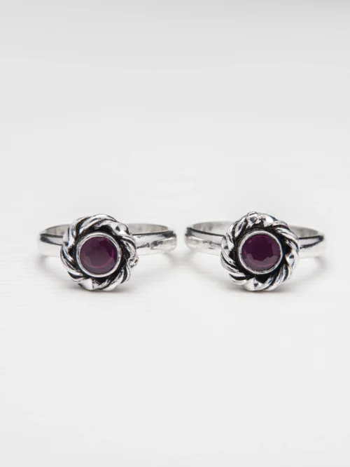 Pure SilverPink Cut Stone Toe Ring