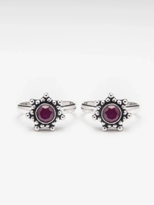Pure Silver Round Shape Ruby Cut Stone Toe Ring