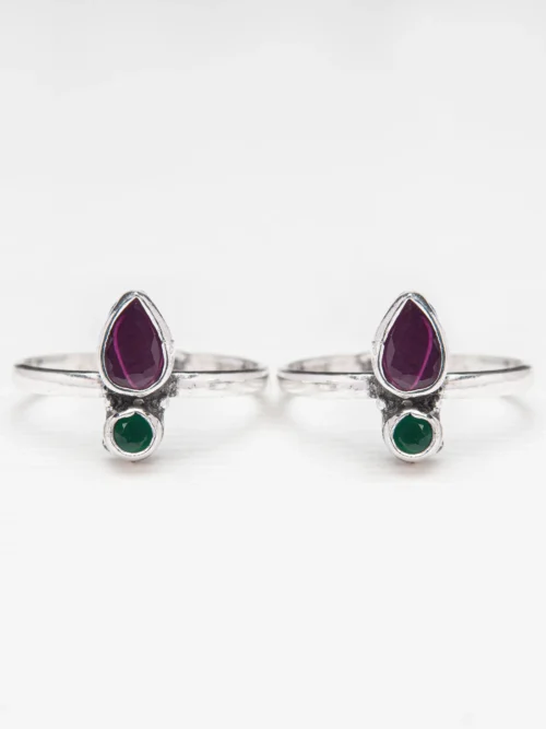 Pure Silver Pink & Green Cut Stone