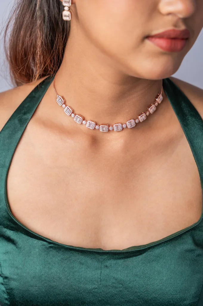 Pure Silver Rose Gold Solitaire Necklace Set - Image 3