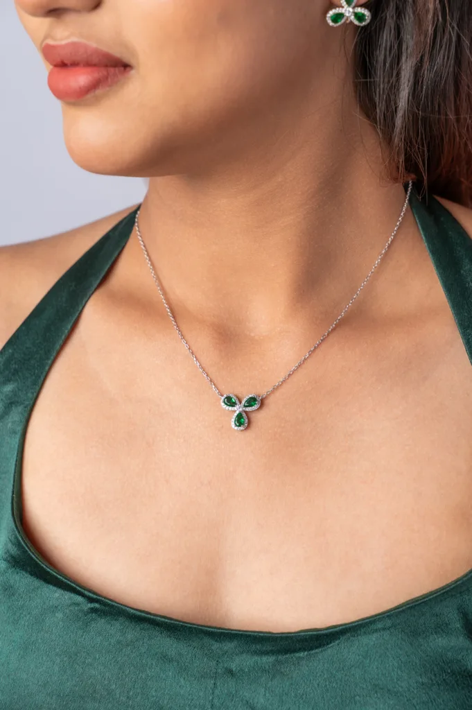 Pure Silver Green Flower Combo Set - Image 3