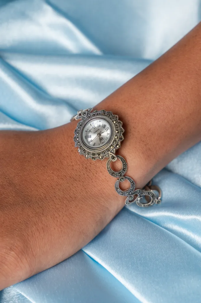 Pure Silver Marcasite Stone Watch
