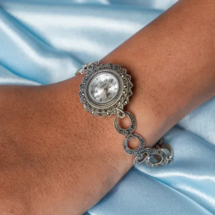 Pure Silver Marcasite Stone Watch
