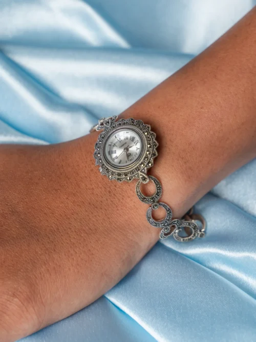 Pure Silver Marcasite Stone Watch