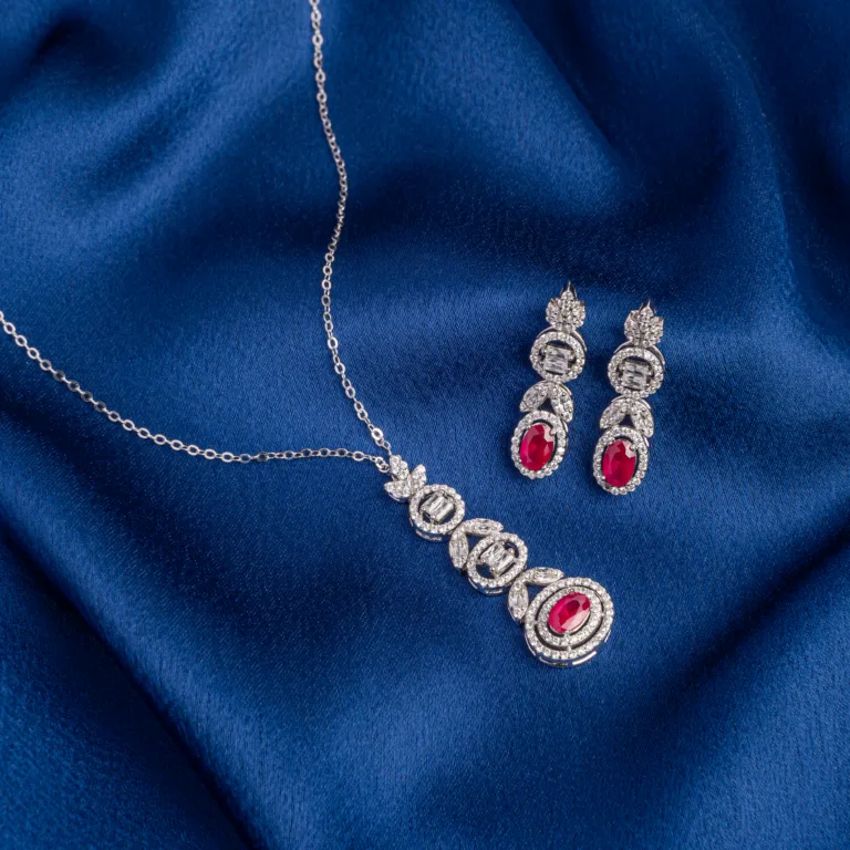 Pure Silver Party Wear Diamond Set