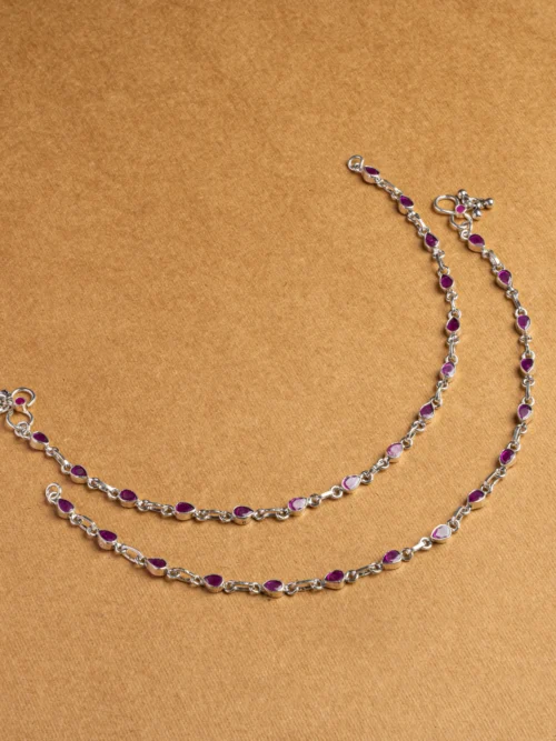 Pure Silver Ruby Cut Stone Payal.