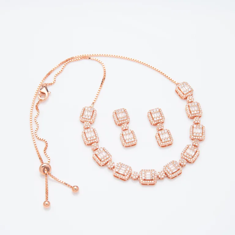 Pure Silver Rose Gold Solitaire Necklace Set