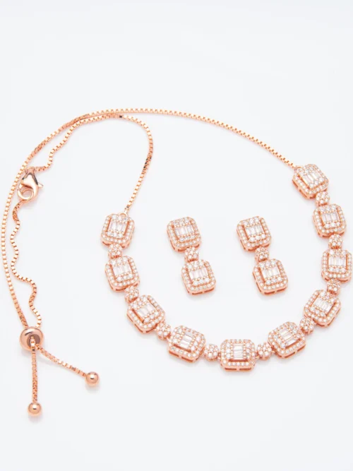 Pure Silver Rose Gold Solitaire Necklace Set