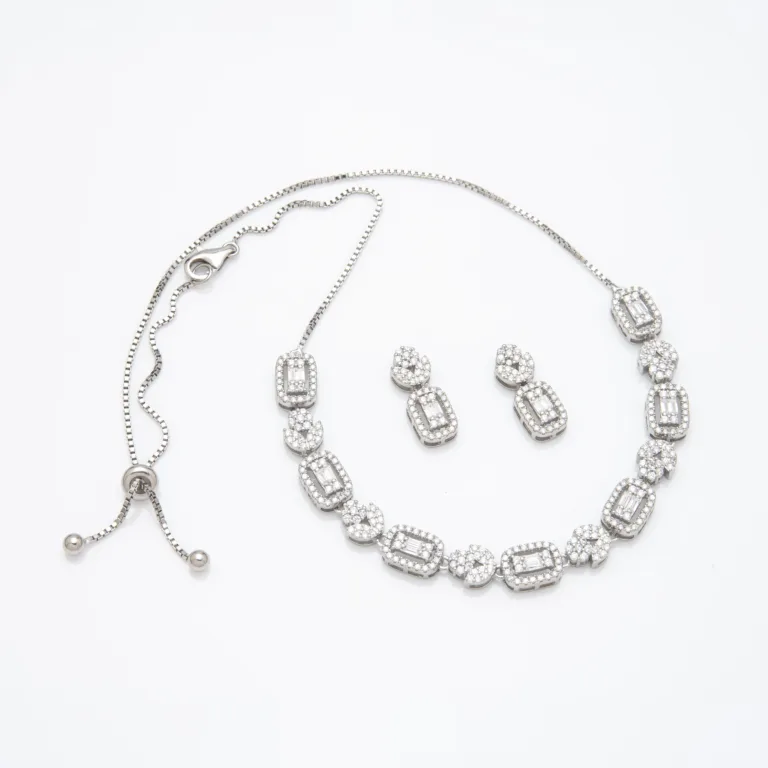 Pure Silver Solitaire Necklace Set