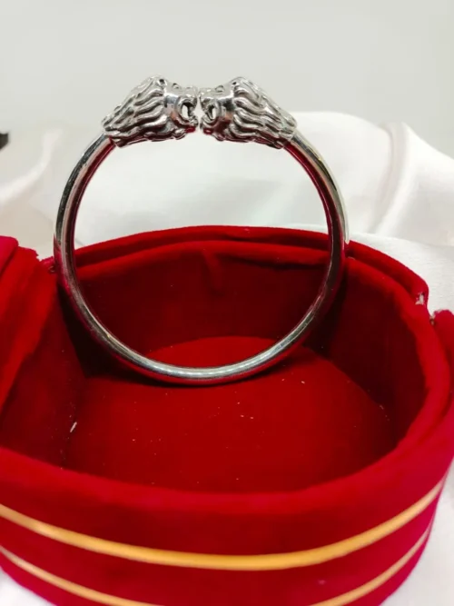 Pure Silver Lion Open Face Flexible Kada