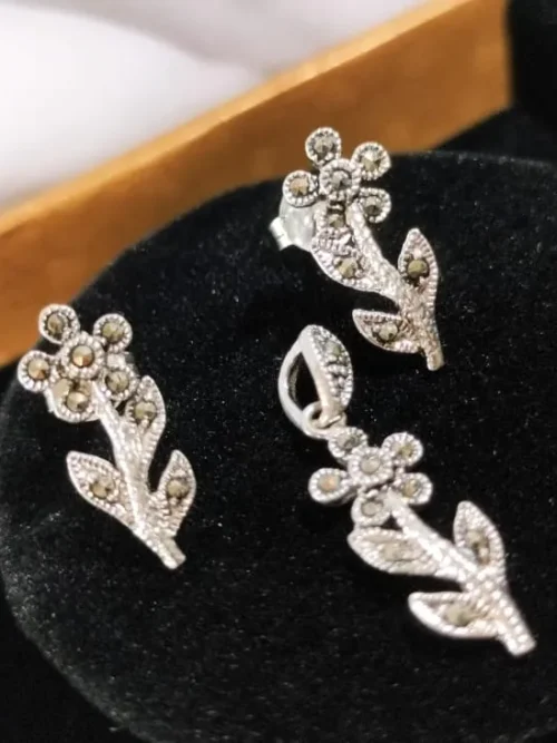 Pure Silver Nature Flower Pendant Set