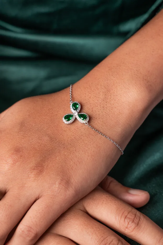 Pure Silver Green Flower Combo Set - Image 5
