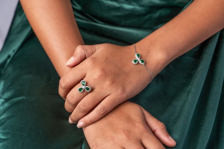 Pure Silver Green Flower Combo Set - Image 2