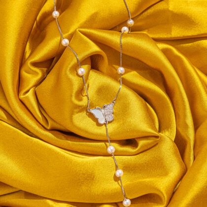 Pure Silver Pearl Chain With Butterfly motifs