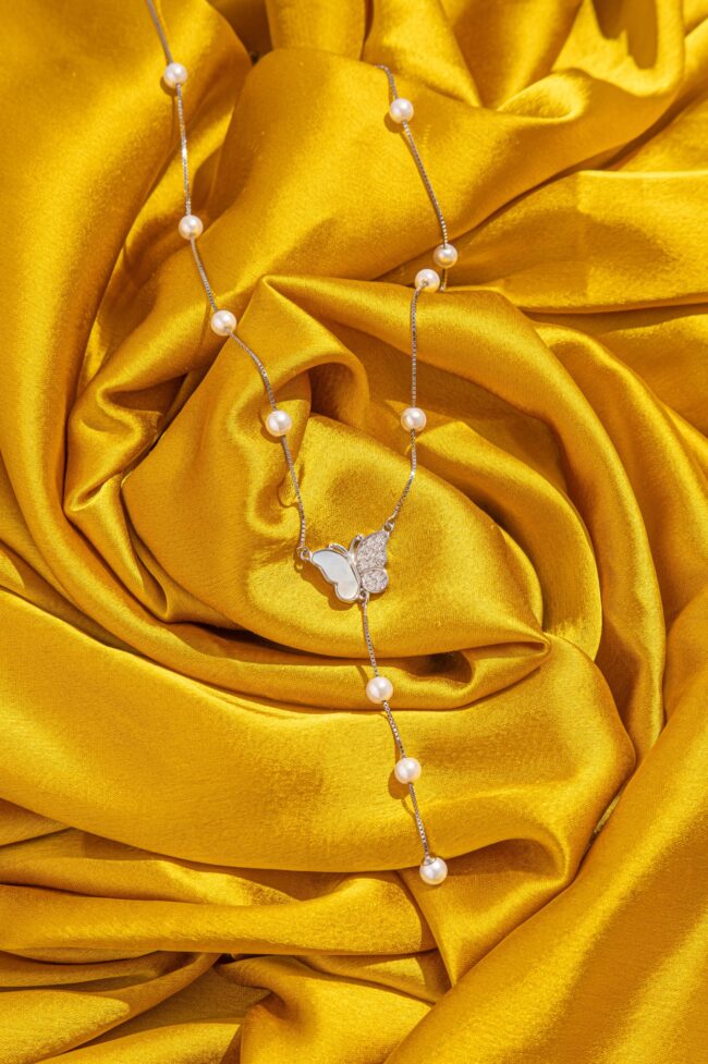 Pure Silver Pearl Chain With Butterfly motifs