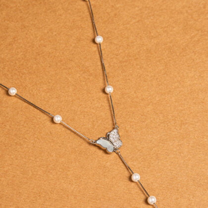 Pure Silver Pearl Chain With Butterfly motifs