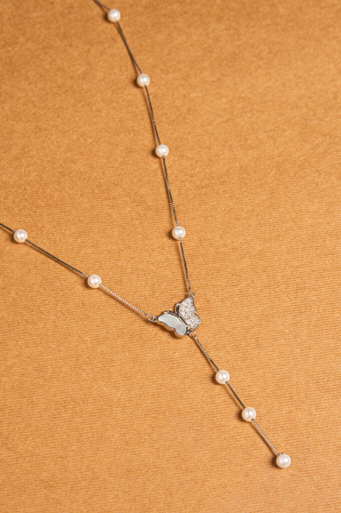Pure Silver Pearl Chain With Butterfly motifs - Image 2