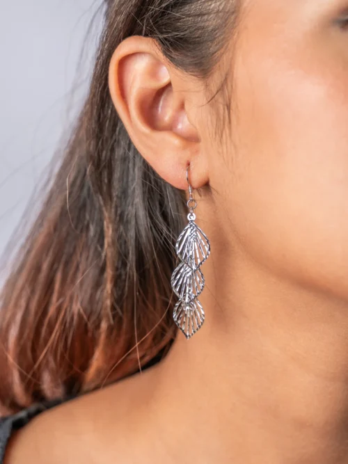 Pure Silver Leaf Design Pattern Earrings