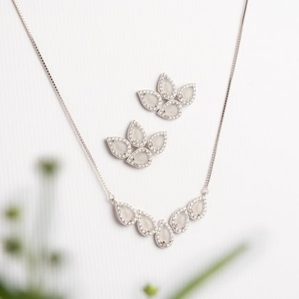 Pure Silver Russian Stone Necklace Set