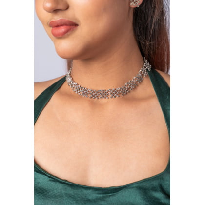 Pure Silver Marcasite Stone Choker Necklace