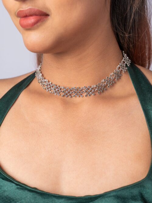 Pure Silver Marcasite Stone Choker Necklace