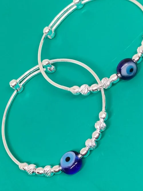 Pure Silver Designer Beads Evil Eye Kada
