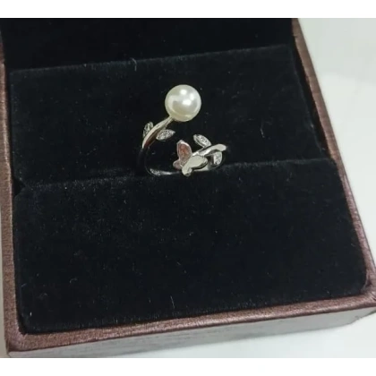 Pure Silver ButterFly Pearl Adjustable Ring