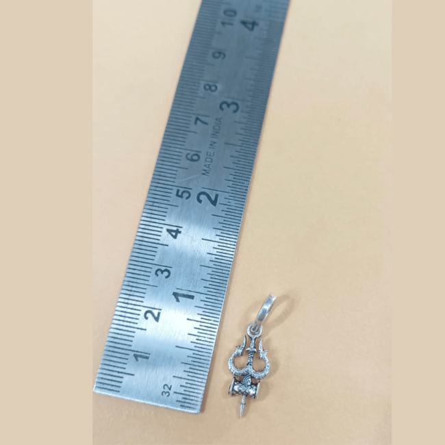 Pure Silver Trishal damru Oxidised Pendant - Image 2