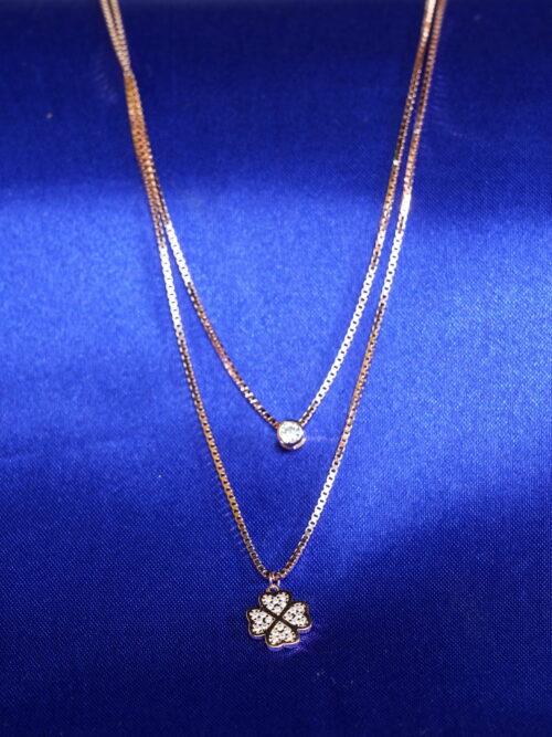 Pure Silver Double Rose Gold Shamrock Leaf Pendant