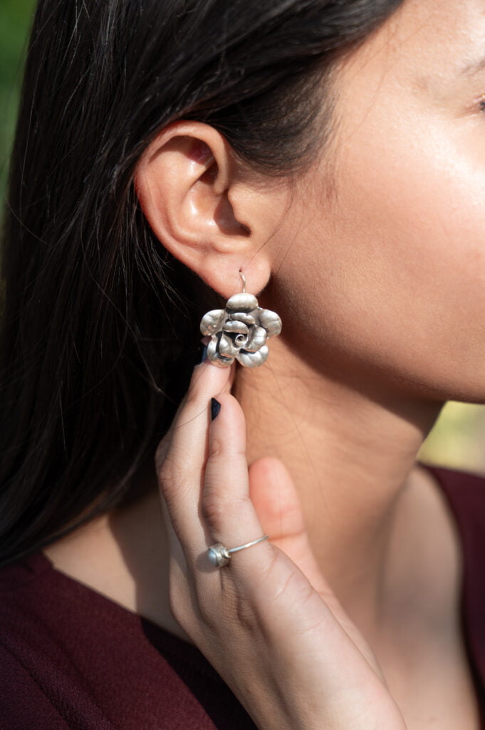 92.5 Sterling Silver Big Flower Earrings