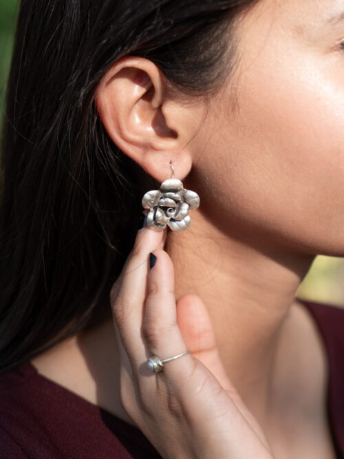 92.5 Sterling Silver Big Flower Earrings