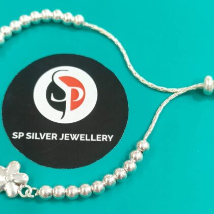 Pure Silver Flower Bead Adjustable Bracelet