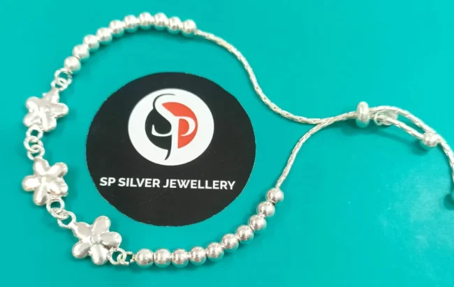Pure Silver Flower Bead Adjustable Bracelet - Image 2