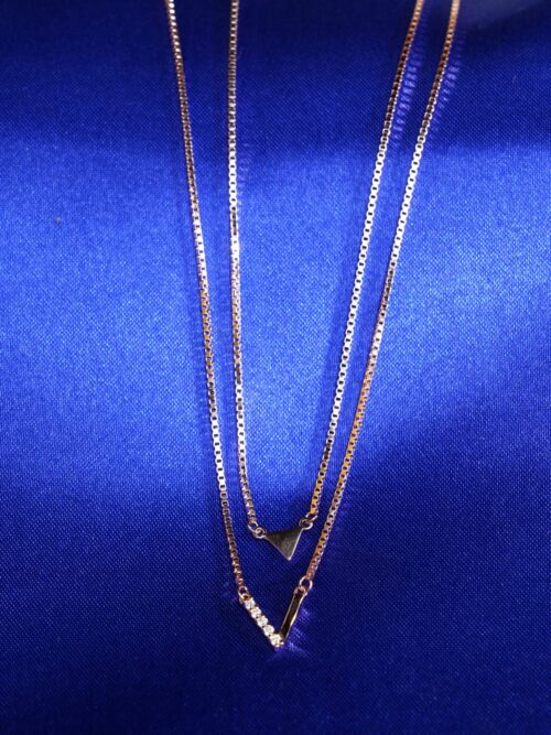 Pure Silver Rose Gold Double Line V Chain
