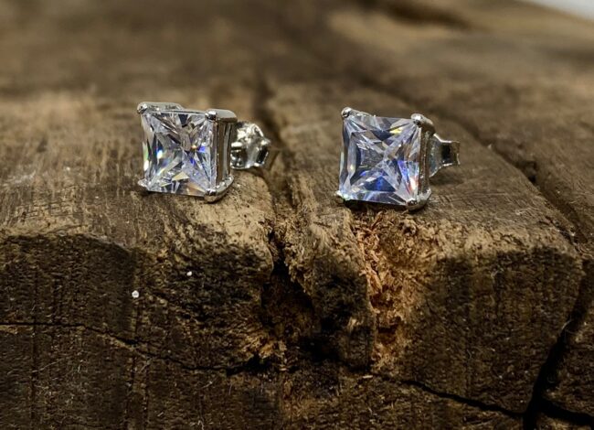 Pure Silver Square Solitaire Studs