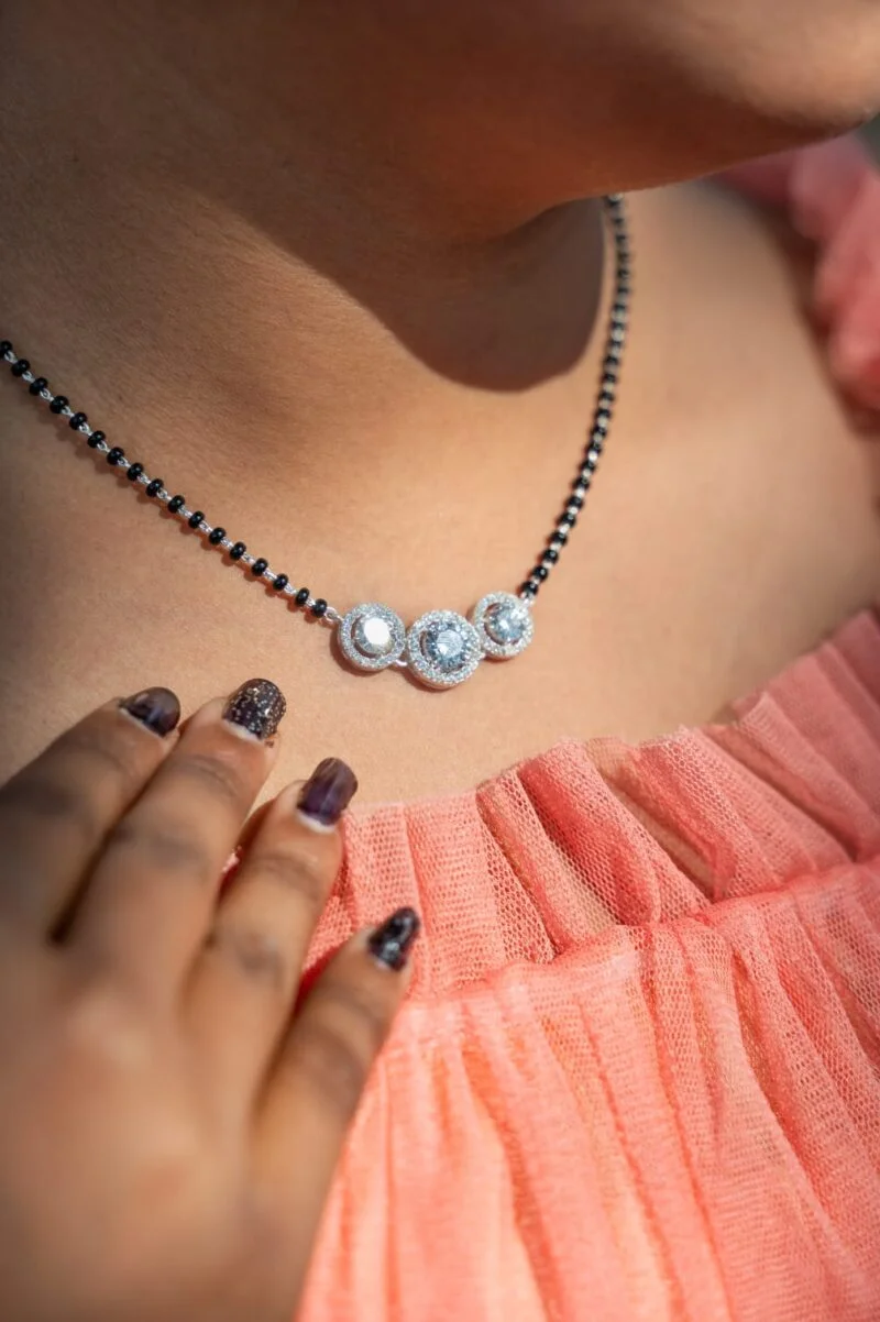 Pure Silver 3 Stones Karimani Mangalsutra - Image 3