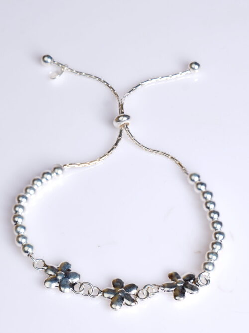 Pure Silver Flower Bead Adjustable Bracelet