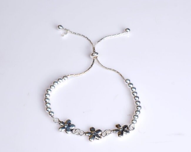 Pure Silver Flower Bead Adjustable Bracelet