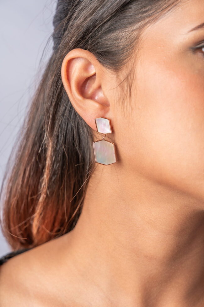 Fusion Pearl Silver Rose Gold Long Earrings - Image 2