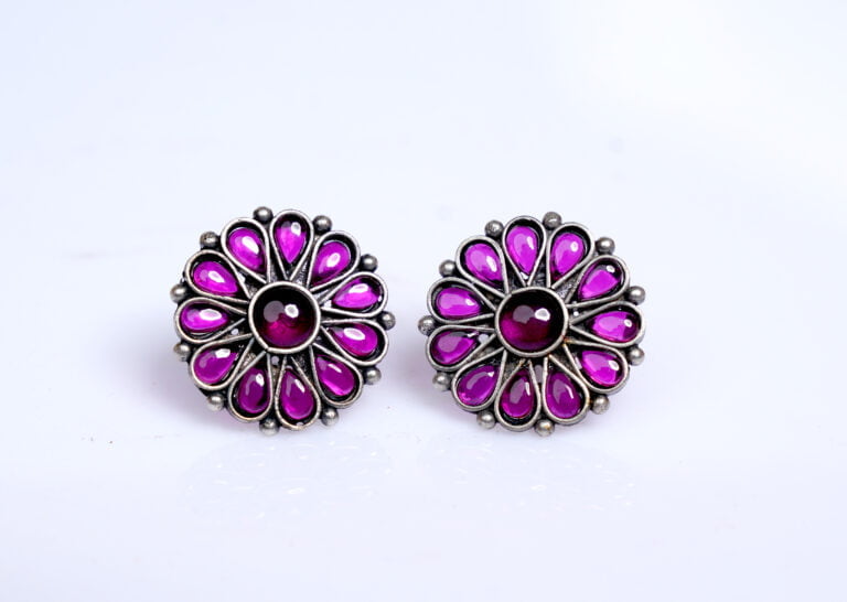 Pure Silver Ruby Cutstone Studs earings