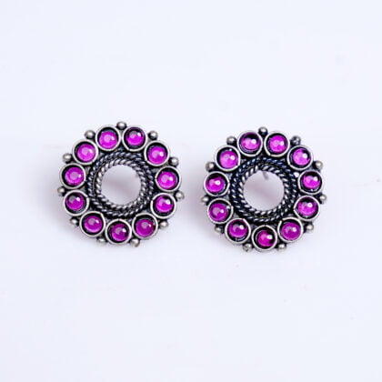Pure Silver Circle Ruby Studs Earrings