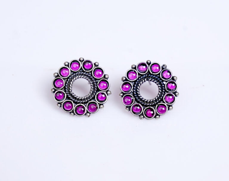 Pure Silver Circle Ruby Studs Earrings