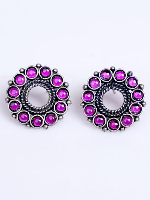 Pure Silver Circle Ruby Studs Earrings