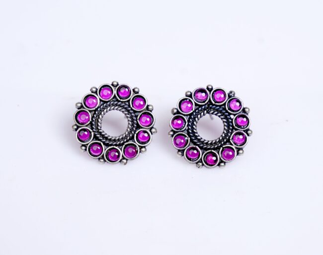 Pure Silver Circle Ruby Studs Earrings