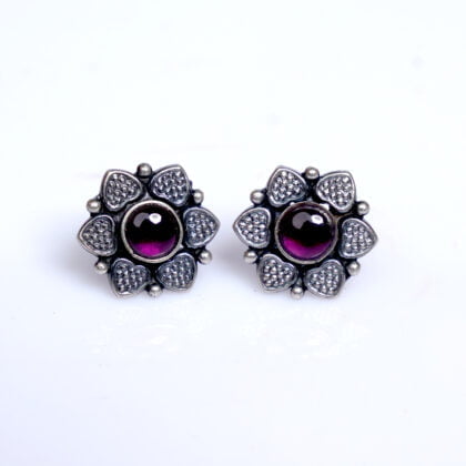 92.5 Pure Silver Flower Paan Design Studs Earrings