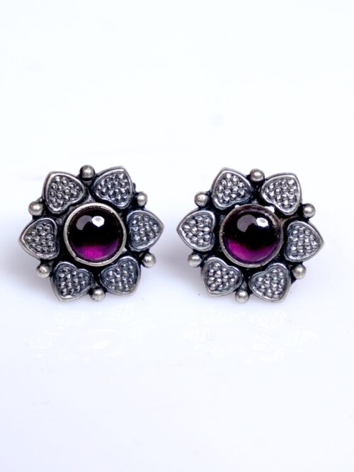 92.5 Pure Silver Flower Paan Design Studs Earrings